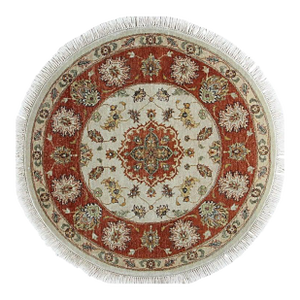 9x12 Ivory Hand-Knotted Wool Rosette Medallion Detail Traditional Carpet Rug