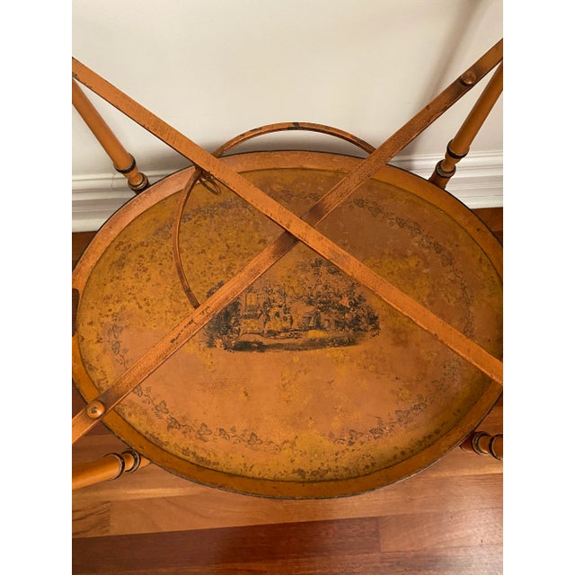 Mid 20th Century Vintage Italian Hand Painted Tole Collapsible Double Tray Tea Cart Table For Sale - Image 5 of 9