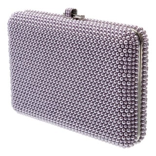 2020s Judith Leiber Slim Slide Lavender Pearl Crystal Evening Shoulder Bag Minaudiere For Sale