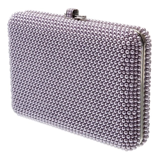 2020s Judith Leiber Slim Slide Lavender Pearl Crystal Evening Shoulder Bag Minaudiere For Sale