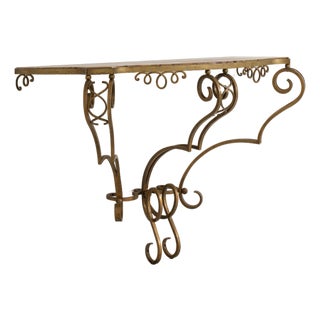 Art Deco Wrought Iron Consola Table With Marble Top For Sale