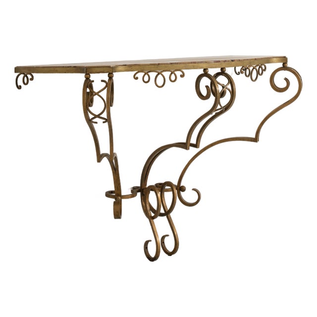 Art Deco Wrought Iron Consola Table With Marble Top For Sale
