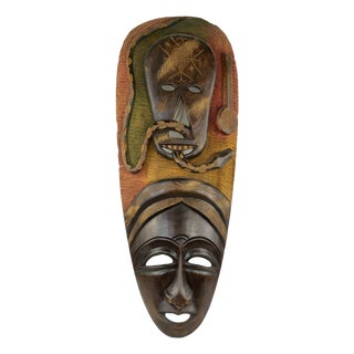 Vintage Wooden Mask, Mid-20th Century For Sale