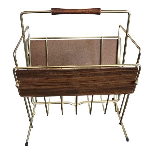 Mid 20th Century Brass Magazine Rack For Sale