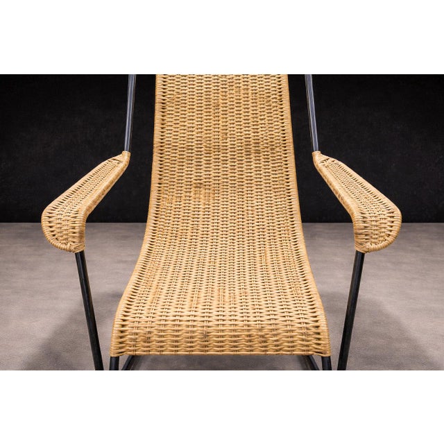 Forma Brazil Rocking Chair in Metal & Wicker, Carlo Hauner, 1950s For Sale - Image 4 of 13