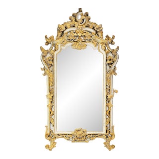 A Vintage 18th-Century Italian Rococo-Style Carved Gilded Wood and Cream-Colored Wall Mirror For Sale