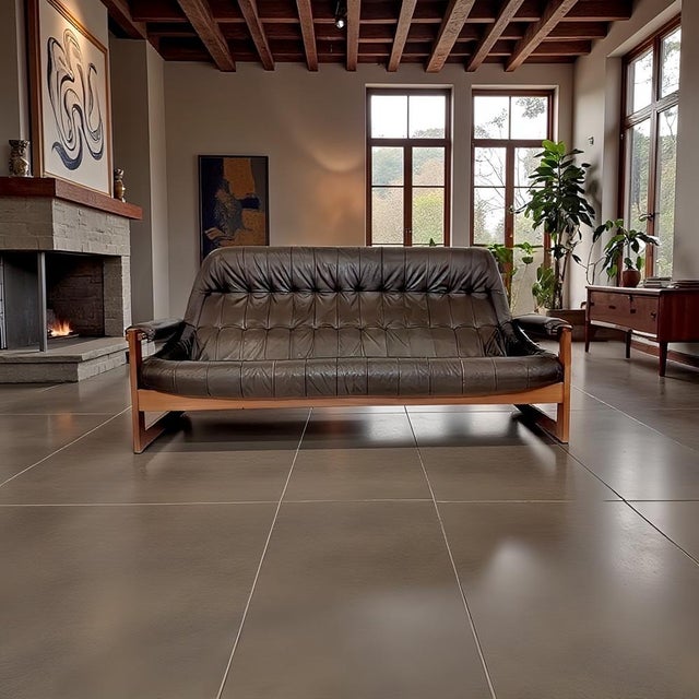 Brown Leather MP-91 / MP-163 Earth Lounge Sofa from Percival Lafer, Brazil, 1970s For Sale - Image 8 of 9