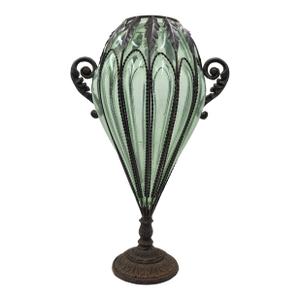 Rare Antique 19th C Murano Green Caged Blown Glass Urn Vase Centerpiece. 23 In