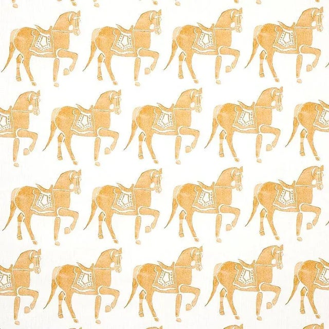 Schumacher X Molly Mahon Marwari Horse Fabric in Mustard For Sale