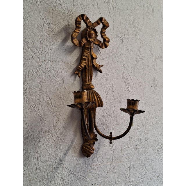 Antique Wall Candlestick in Gold-Colored Spruce Wood and Metal, 1900s, in Good conditions. Designed 1890 to 1919