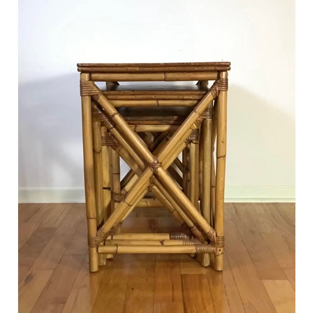 Early 20th Century Vintage Set of 3 Nesting Tables Natural Rattan, Early 20th Century For Sale - Image 5 of 12
