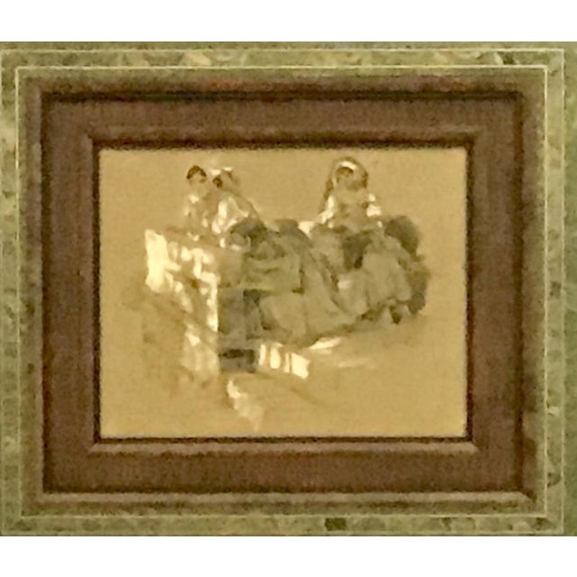 This original antique watercolor on paper by renowned artist Teodoro Declere (1816–1867) features two women in traditional...