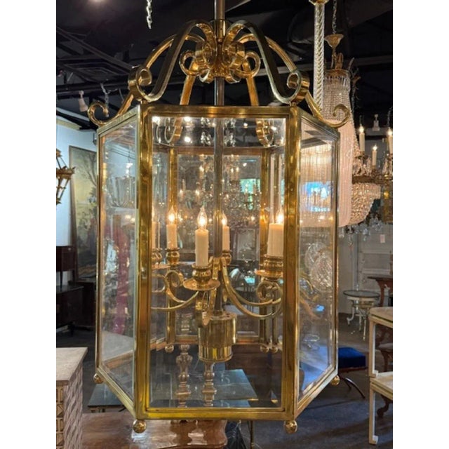 Mid 20th Century Vintage English Large Scale Gilt Brass Lantern For Sale - Image 5 of 6