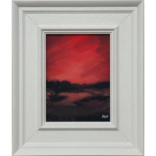 Crimson Evening Glow - Miniature Abstract Landscape Art by Contemporary Artist 2025 For Sale