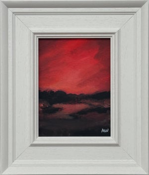 Crimson Evening Glow - Miniature Abstract Landscape Art by Contemporary Artist 2025