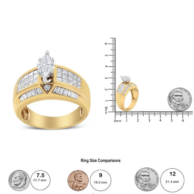 Early 21st Century 14K Yellow and White Gold 1 3/4 Cttw Round, Baguette, Princess and Pie-Cut Diamond Ring (H-I Color, SI1-SI2 Clarity) For Sale - Image 5 of 5