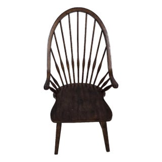 Vintage Solid Wood Windsor Bow Back Armchair in Dark Oak Finish For Sale