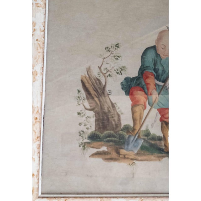 19th Century French Chinoiserie Chinese Export Style Watercolor Painting For Sale - Image 10 of 18