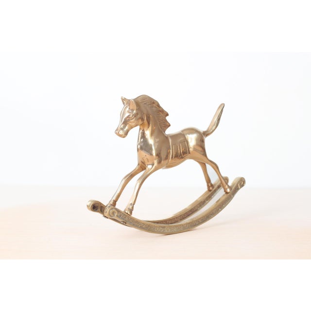 Mid-Century Modern Mid-Century Solid Brass Rocking Horse, Whimsical Home Decor For Sale - Image 3 of 14