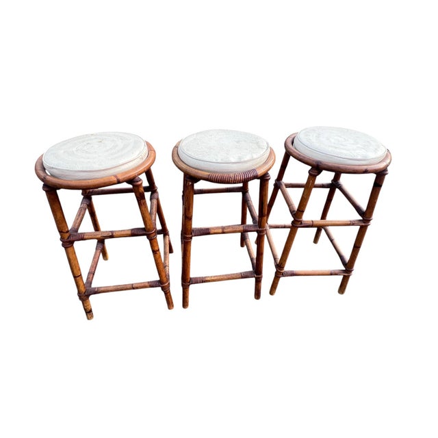 Vintage Rattan Bamboo Bar Stools For Sale - Image 12 of 12