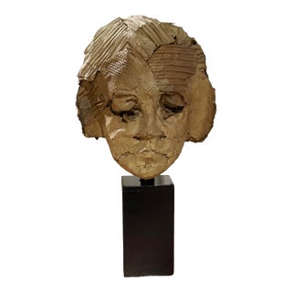 Vintage Hand-Made Paper Construction Sculpture of a Female Head by Artist Betty Klavun, 21.5” High For Sale