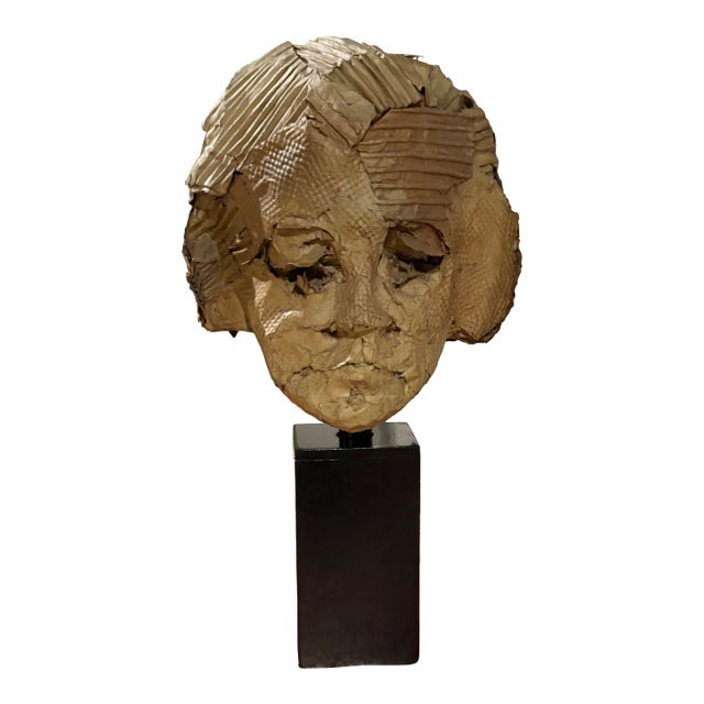 Vintage Hand-Made Paper Construction Sculpture of a Female Head by Artist Betty Klavun, 21.5” High For Sale