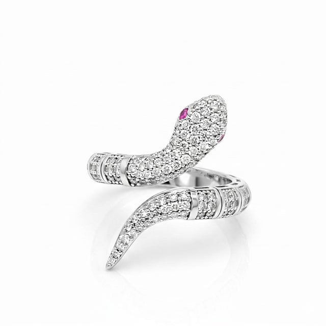 14k White Gold Diamond and Sapphire Flexible Snake Ring, Size 6 For Sale - Image 9 of 9