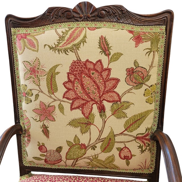 Late 19th Century Antique French Louis XV Style Carved Walnut Fauteuil Armchairs, Tree of Life and Leopard Upholstery – Pair For Sale - Image 5 of 10