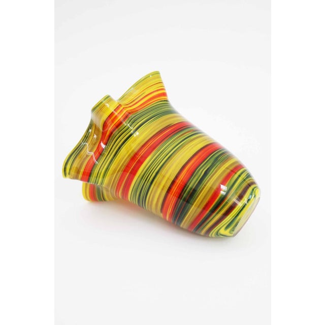 Large Italian Multicolored Swirl Fazzoletto Murano Glass Vase, 1970s For Sale - Image 4 of 7