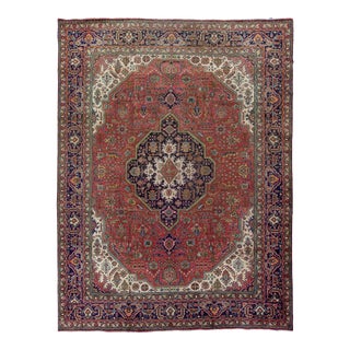 Handmade Tabriz Wool Rug in Red With Rosette Motif For Sale