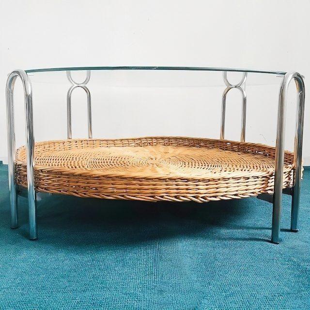 Vintage Coffee Table in Rattan and Chrome with Glass, 1970s For Sale - Image 10 of 12