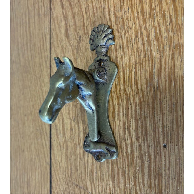 English Vintage English Brass Horse and Fox Hunt Equestrian Door Knocker For Sale - Image 3 of 5