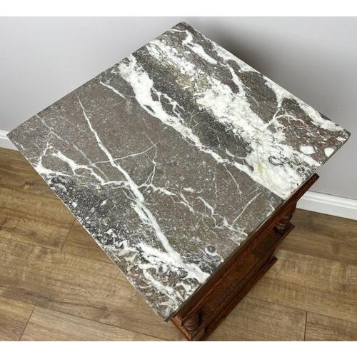 French Bedside Tables with Marble Top in Oak, Set of 2 For Sale - Image 10 of 14