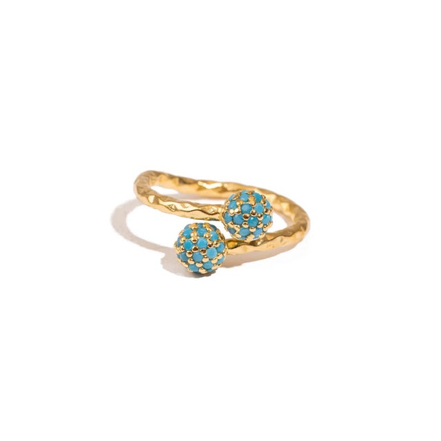 Turquoise Radiant Duo Turquoise Gold Adjustable Ring, Size 8 For Sale - Image 8 of 9