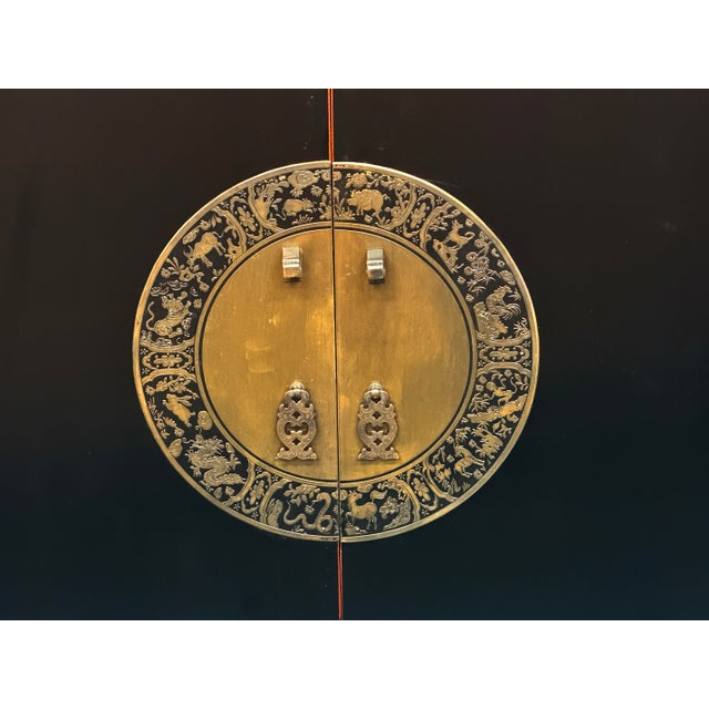 Oriental Black Lacquer Slim Round Moon Face Storage Cabinet For Sale - Image 13 of 13