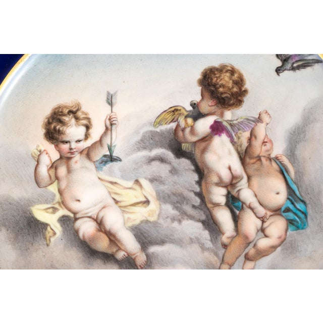 1900 - 1909 Pair Antique Franz Xaver Thallmaier Munich Cherub Cabinet Plates 9.5" Gilt For Sale - Image 5 of 9