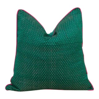 Tavi Green Dotted Ahir Handloom Pillow For Sale