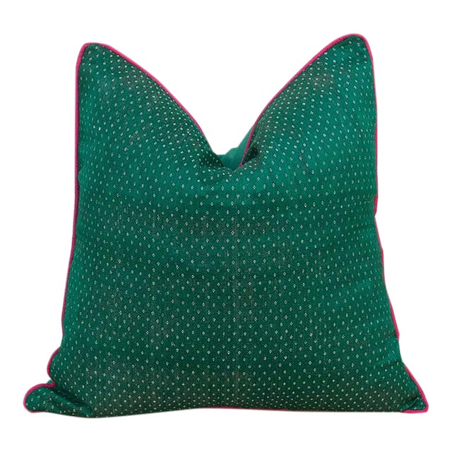 Tavi Green Dotted Ahir Handloom Pillow For Sale