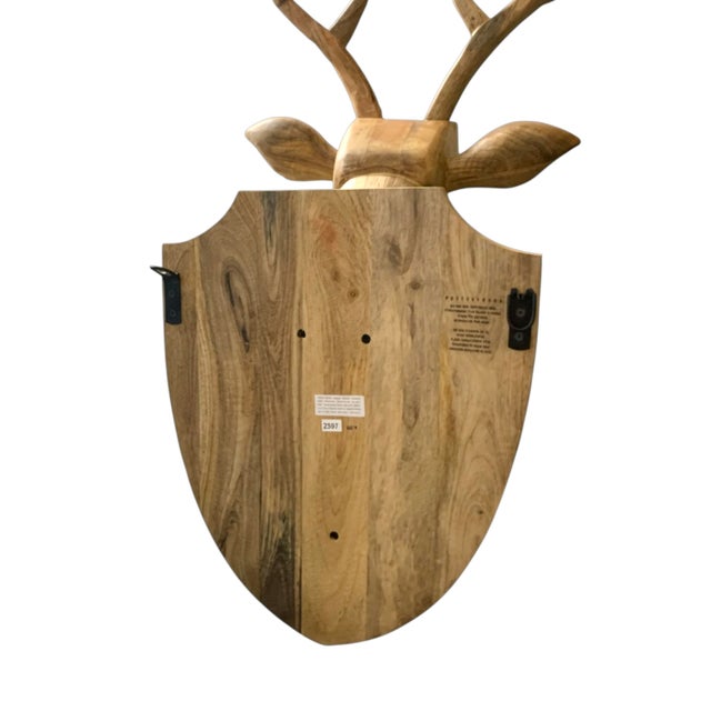 Deer Head Pottery Barn Large Carved Wood Stag on Plaque Rustic Cabin Man-Cave Decor For Sale In Tulsa - Image 6 of 7