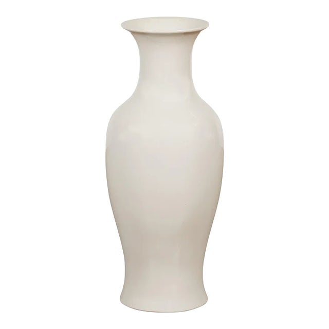 Vintage White Curved Body & Flared Neck Vase For Sale