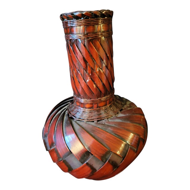 Vintage Late 20th Century Red Wicker Vase For Sale