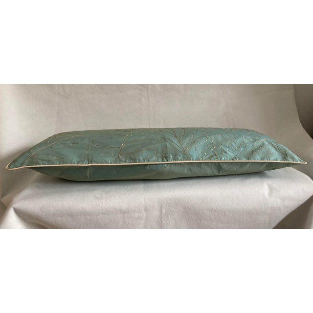 Transitional Contemporary Embellished Tropical Botanical Sage Long Lumbar Accent Pillow Cover For Sale - Image 3 of 7