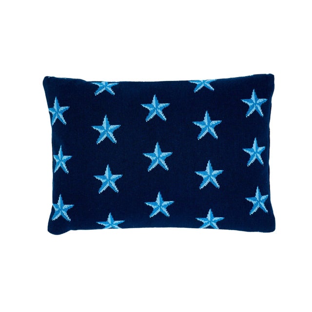 Early 21st Century Schumacher Star Epingle Lumbar Pillow in Blue For Sale - Image 5 of 5