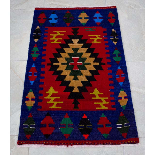 1990s Handmade Rug Colorful Kilim Small Rug 2x3 Ft Approx For Sale - Image 11 of 13