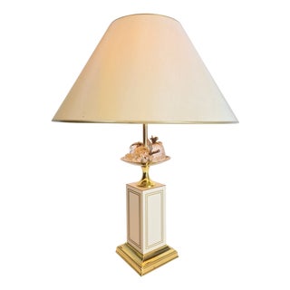 Vintage Regency Brass Crystal Fruit Table Lamp from Le Dauphin, 1970s For Sale