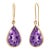 14k Yellow Gold Pear-Shaped Amethyst Shepherd Hoop Drop Earrings, A Pair For Sale
