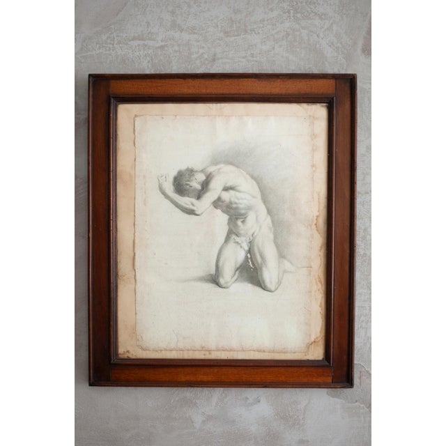 Neoclassical Artist, Academic Nudes, Early 19th Century, Pencil Drawings, Framed, Set of 2 For Sale - Image 5 of 10