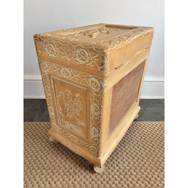Vintage Asian Carved Storage Chest With Asian Landscape Reliefs For Sale - Image 9 of 14