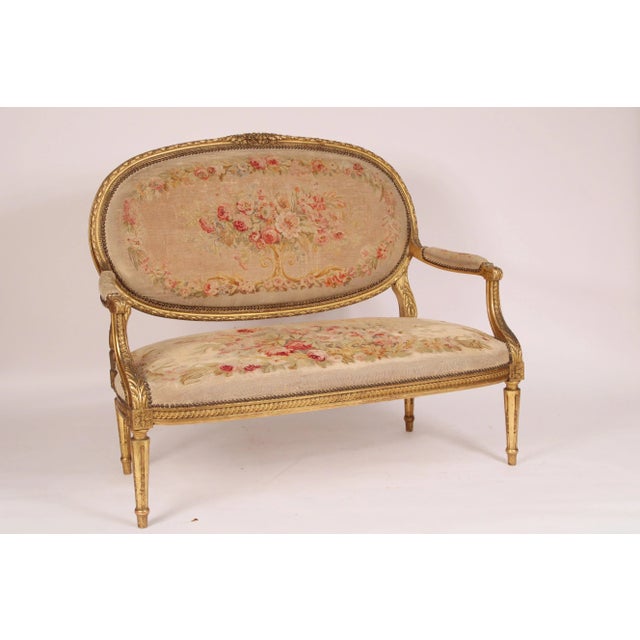 Antique Louis XVI Style Gilt Wood Settee For Sale - Image 13 of 13
