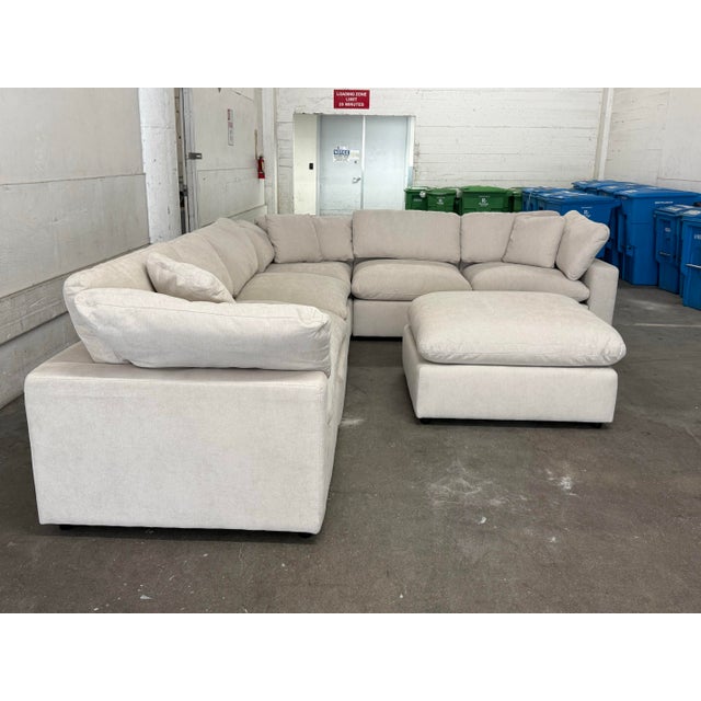 Living Spaces Seven Piece Modular Sectional + Ottoman For Sale - Image 4 of 12